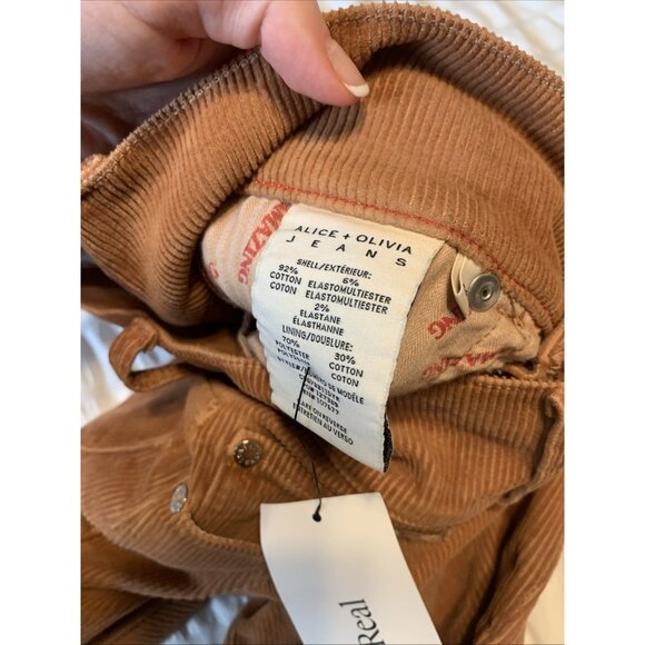 Alice Olivia Authentic Solid Bronze Brown Corduroy Flare Jeans Righ Rise 26 - Picture 8 of 9